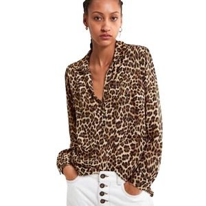 Zara | Tops | Zara Long Sleeve Leopard Print Blouse Brown Small | Poshmark